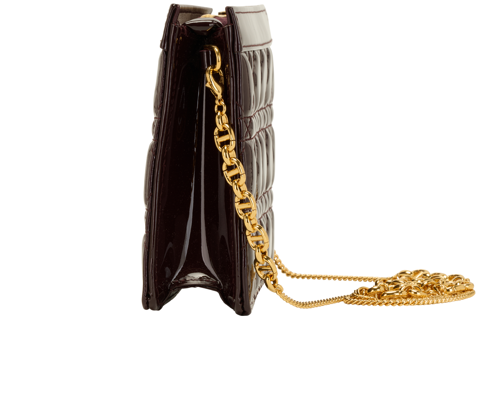Caro Pouch With Chain, &pound;950, Handbags, Burgundy, Patent Leather, Bottom view